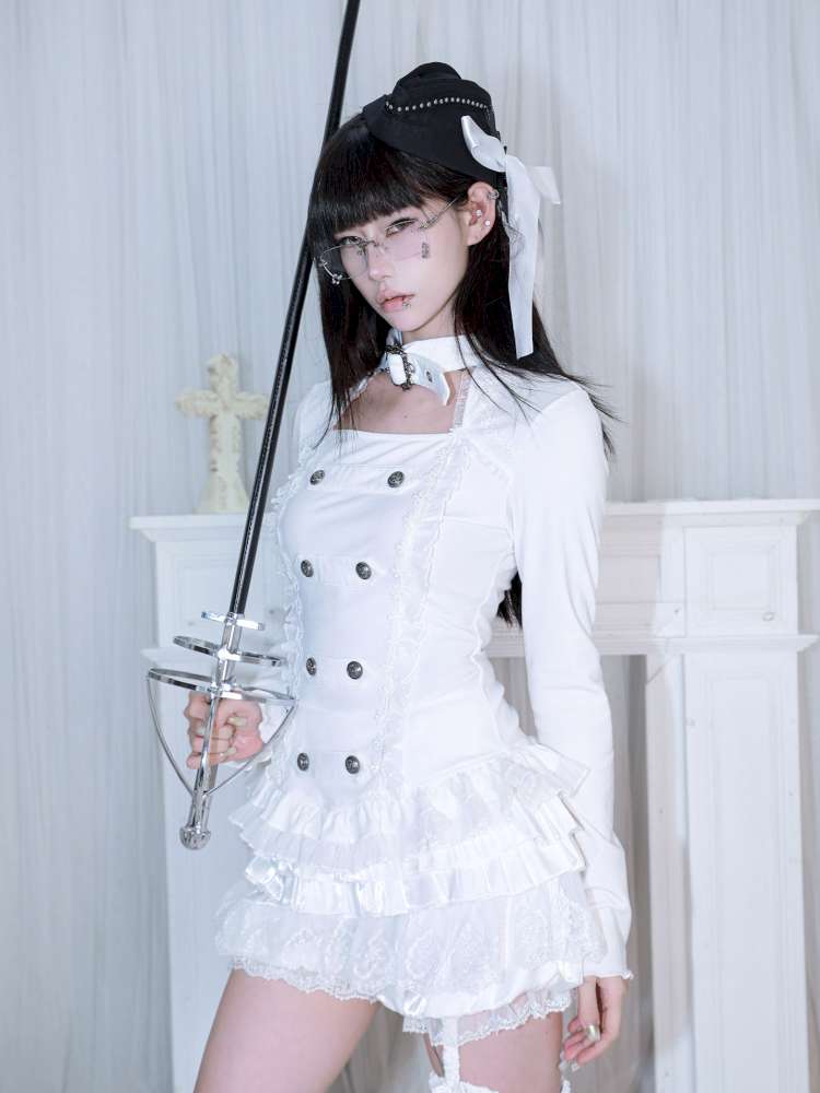 Subculture Thin Velvet Double Breasted Halter Top【s0000014683】