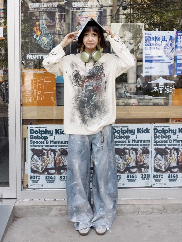 Printed wide leg jeans【s0000012285】