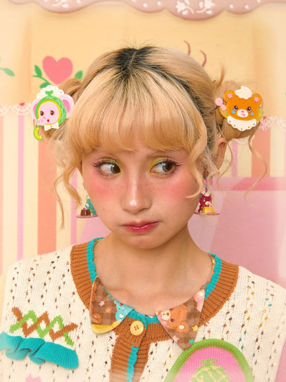 Elephant & Cream Bear Acrylic Patchwork Hair Clips【s0000013706】