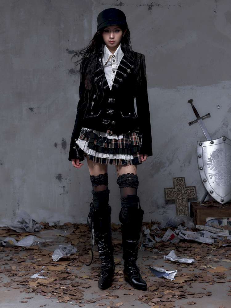 Waist-Defining Flocked Suit Jacket【s0000014458】