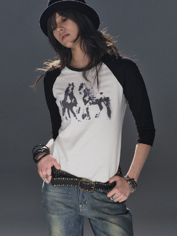 Pony Print Raglan Street T Shirt【s0000016237】