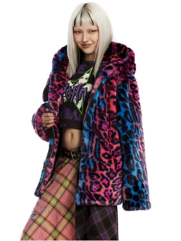 Y2K Leopard Print Cool Fur Hooded Jacket【s0000014911】