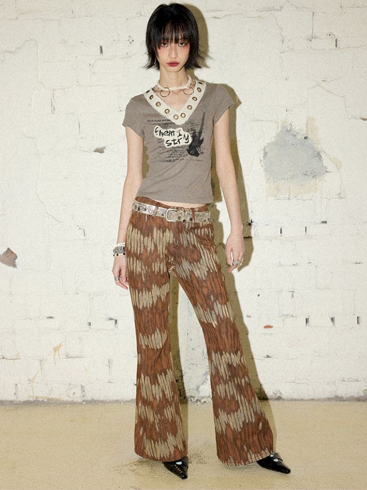 Retro Printed Bell-Bottom Pants【s0000012952】