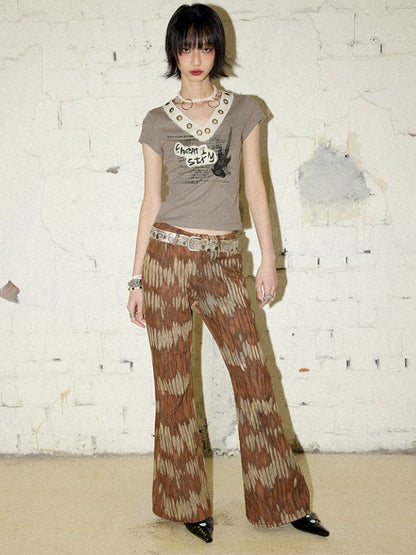 Retro Printed Bell-Bottom Pants【s0000012952】