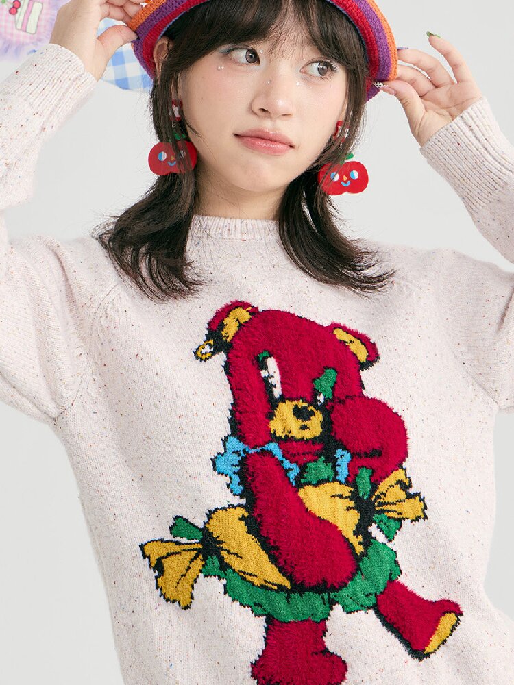 Colorful Mott Red Cartoon Bear Sweater【s0000019252】