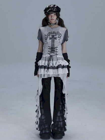 Irregular Lace Skirt Long Tee【s0000013485】