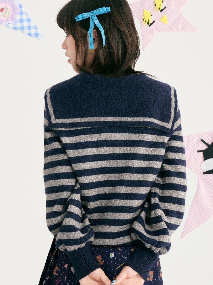 Striped Bear Navy Collar Cardigan【s0000018724】