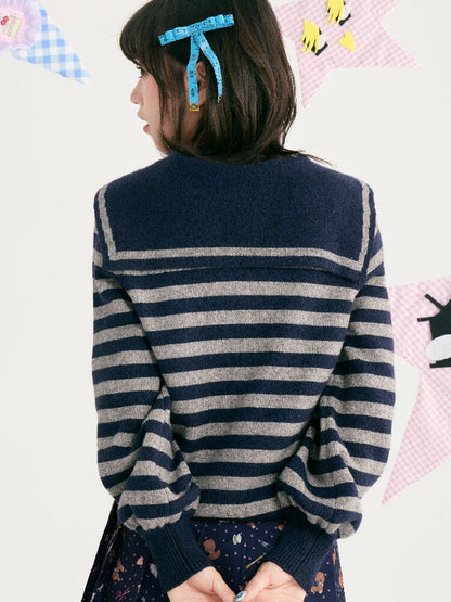 Striped Bear Navy Collar Cardigan【s0000018724】