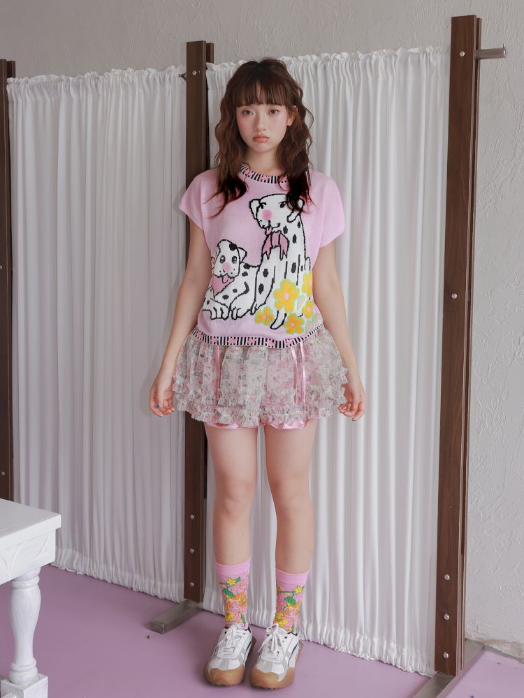 Pink Spotted Dog Knitted T-Shirt【s0000012823】