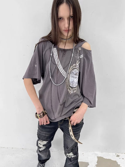 Vintage Gem Print Diamond T-Shirt【s0000015913】