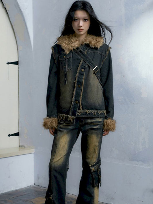 Washed and old denim wool flare pants【s0000005240】