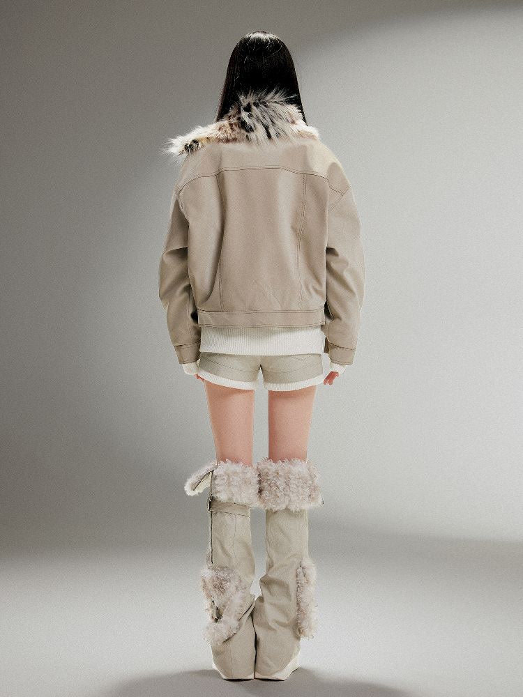 Fake Two Piece Pu Leather Jacket【s0000011252】