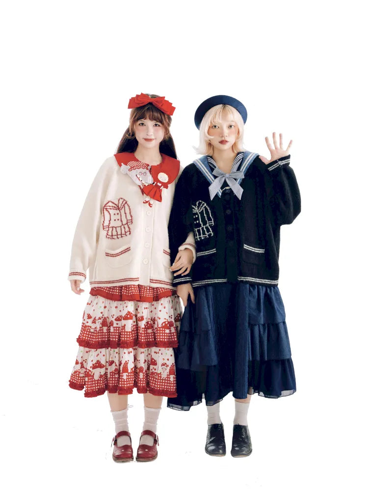 Contrasting Navy Collar Knit Cardigan【s0000014155】