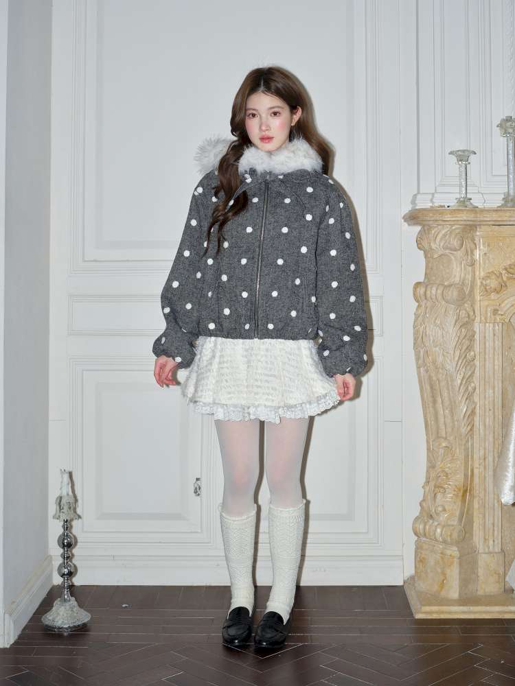 Plush Polka Dot Hooded Wool Coat【s0000015048】