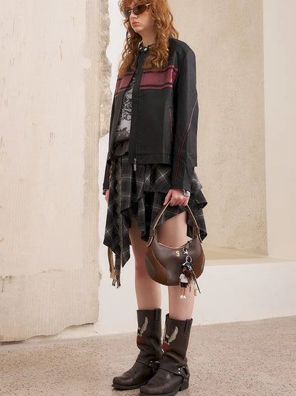 Rose Embroidered Leather Jacket【s0000014080】