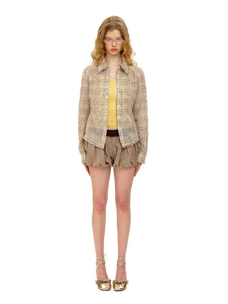 Slim Ruffled Sheer Check Shirt【s0000016141】
