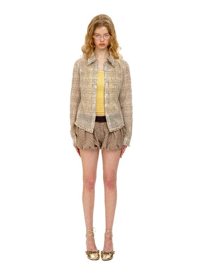 Slim Ruffled Sheer Check Shirt【s0000016141】