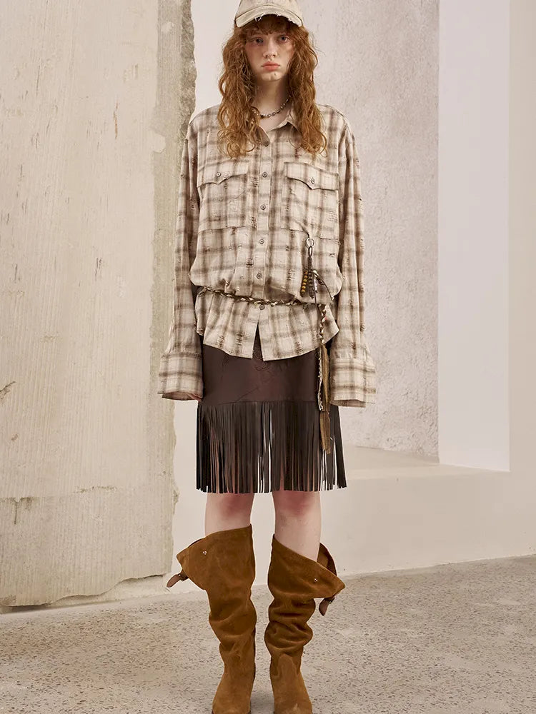 Embroidery Fringe Short Leather Skirt【s0000014045】