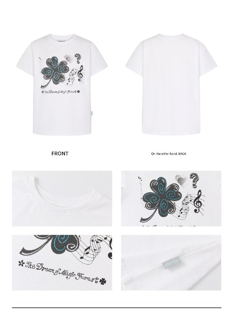 White Melody Shoulder Sleeve T-Shirt【s0000016381】