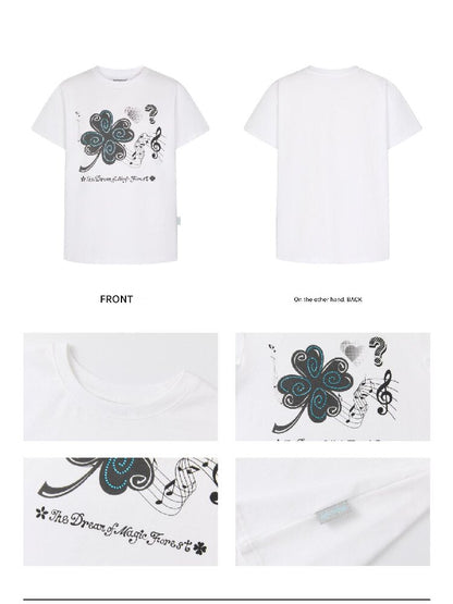 White Melody Shoulder Sleeve T-Shirt【s0000016381】