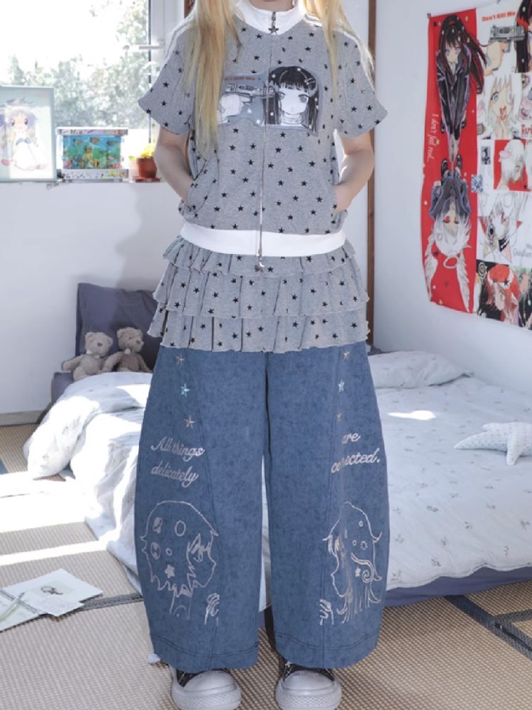 Stars Old Illustration Wide Leg Pants【s0000012202】