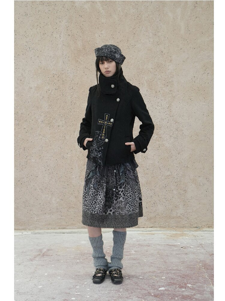 Vintage Cross Print Rivet Jacket【s0000018073】