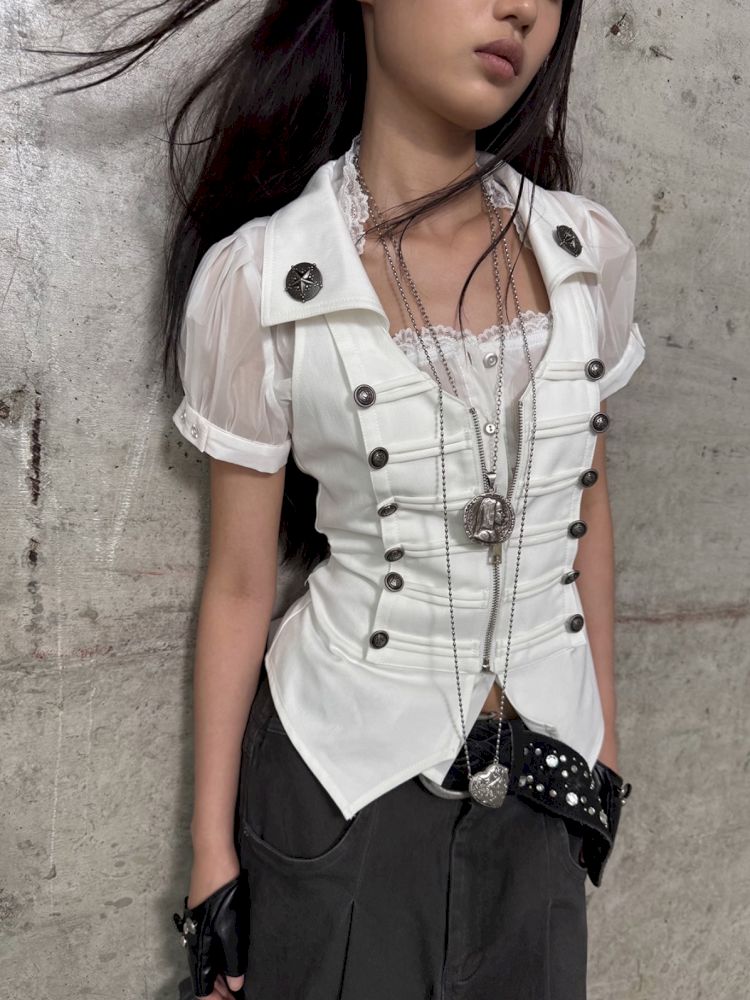 Slim-fit Waist-cinching Zipper Lapel Vest【s0000012707】