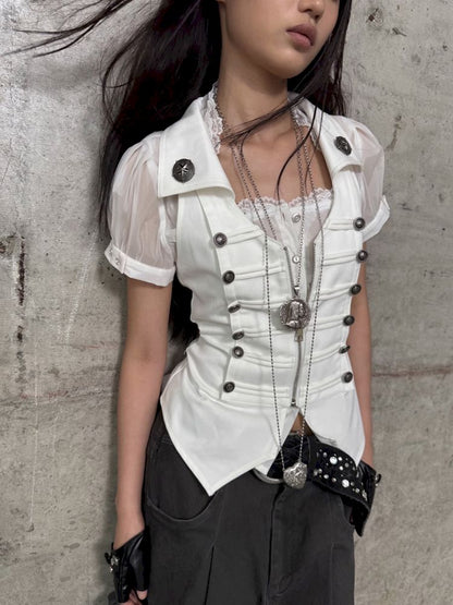 Slim-fit Waist-cinching Zipper Lapel Vest【s0000012707】