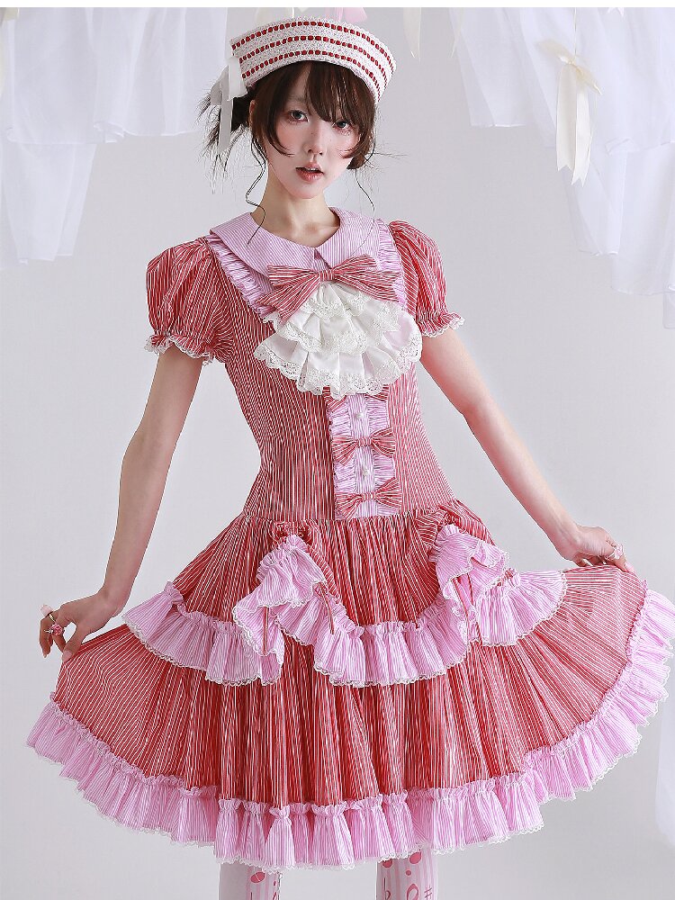 Vintage Red Striped Skirt Dress【s0000016551】