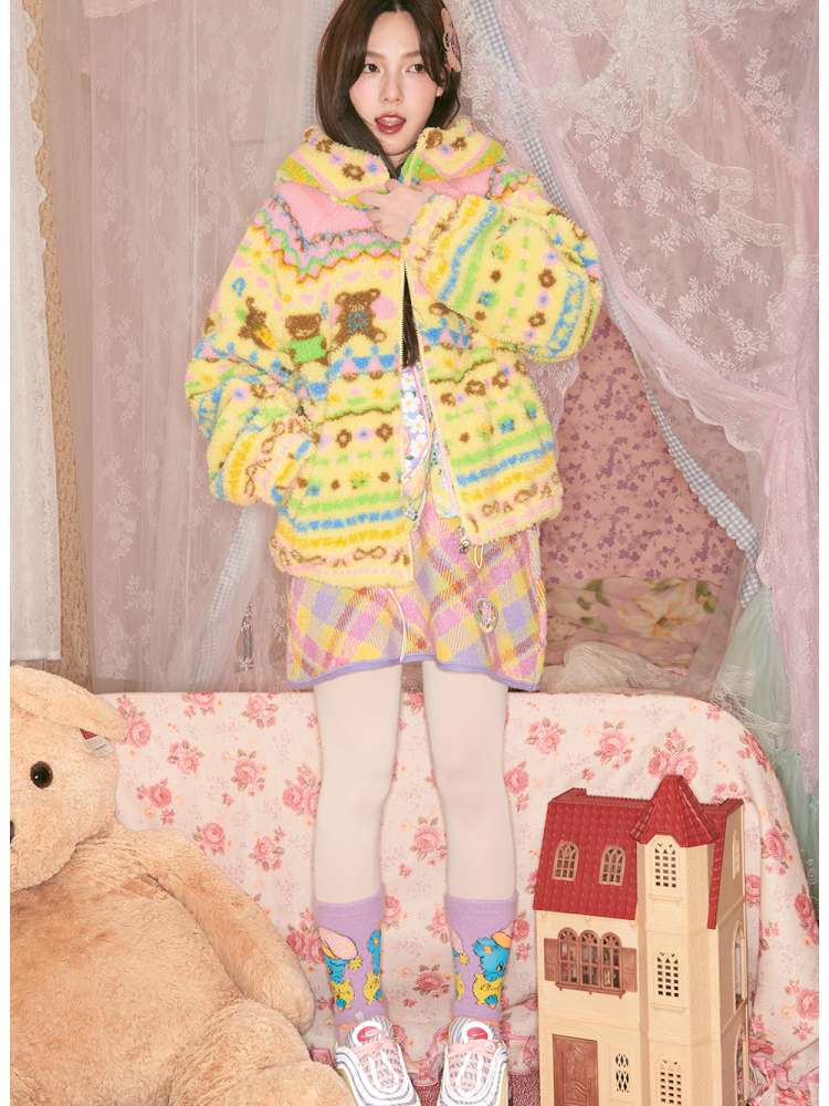 Yellow Bear Geometric Rocker Plush Jacket【s0000014822】
