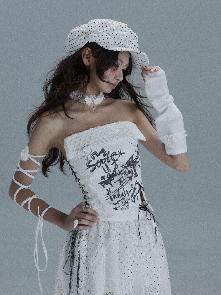 Printed Punk Denim Strappy Top【s0000016717】