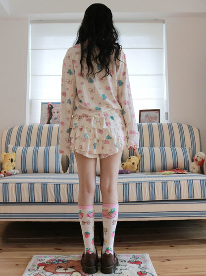 Cat Rose Print Cardigan Camisole Set【s0000017509】