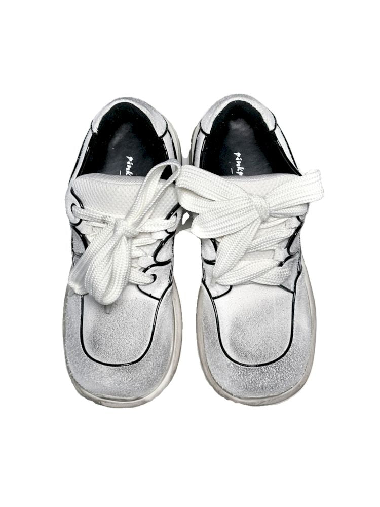 White Tumbled Leather Aged Sports Chunky Shoes【s0000006659】
