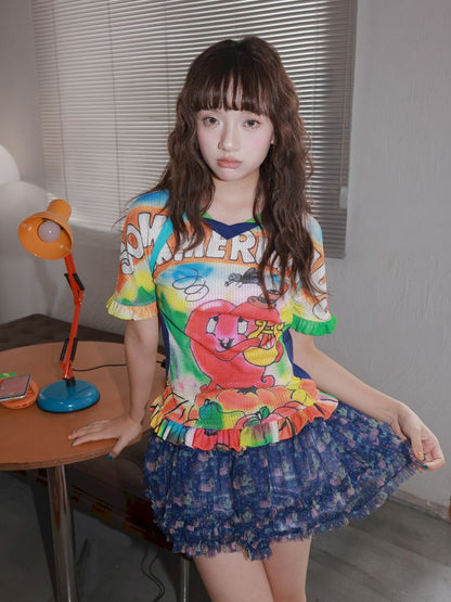 Colorful quirky heart-print T-shirt【s0000012824】