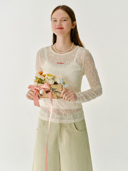 Lace round neck T-shirt【s0000011982】