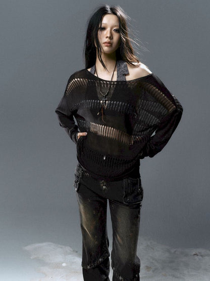 Raglan Cutout Knit Cowl Top【s0000012640】