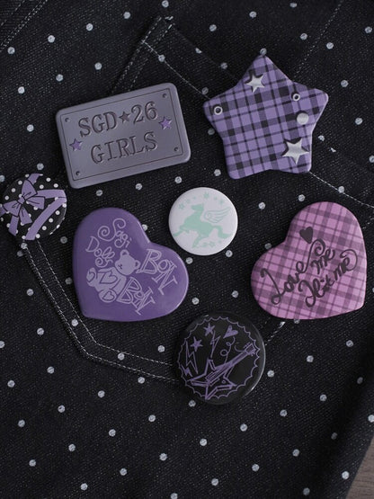 Black Purple Badge Set Brooch【s0000016643】