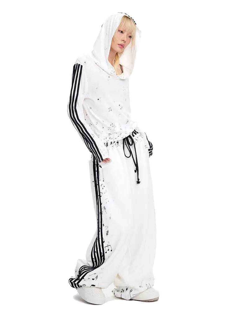 Piano Note Print Pullover Long-Sleeve Sweatshirt【s0000014100】