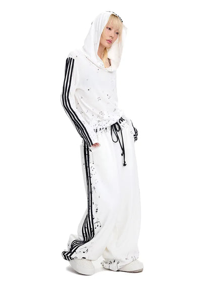 Piano Note Print Pullover Long-Sleeve Sweatshirt【s0000014100】