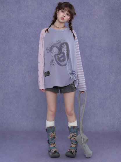 Doodle Print Raglan Sleeve T-Shirt【s0000017867】