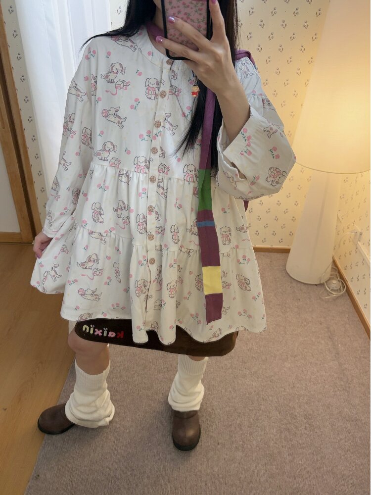 Puppy Print Corduroy Loose Shirt【s0000019083】