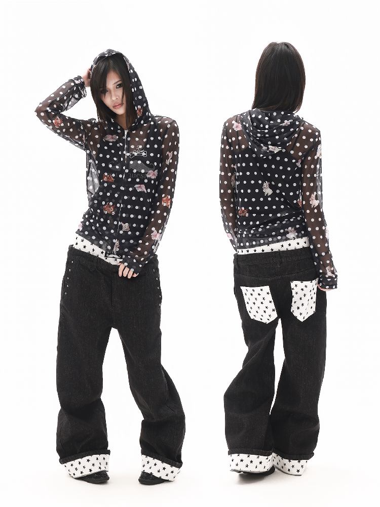 Vintage Polka Dot Thin Zip Hoodie【s0000018304】