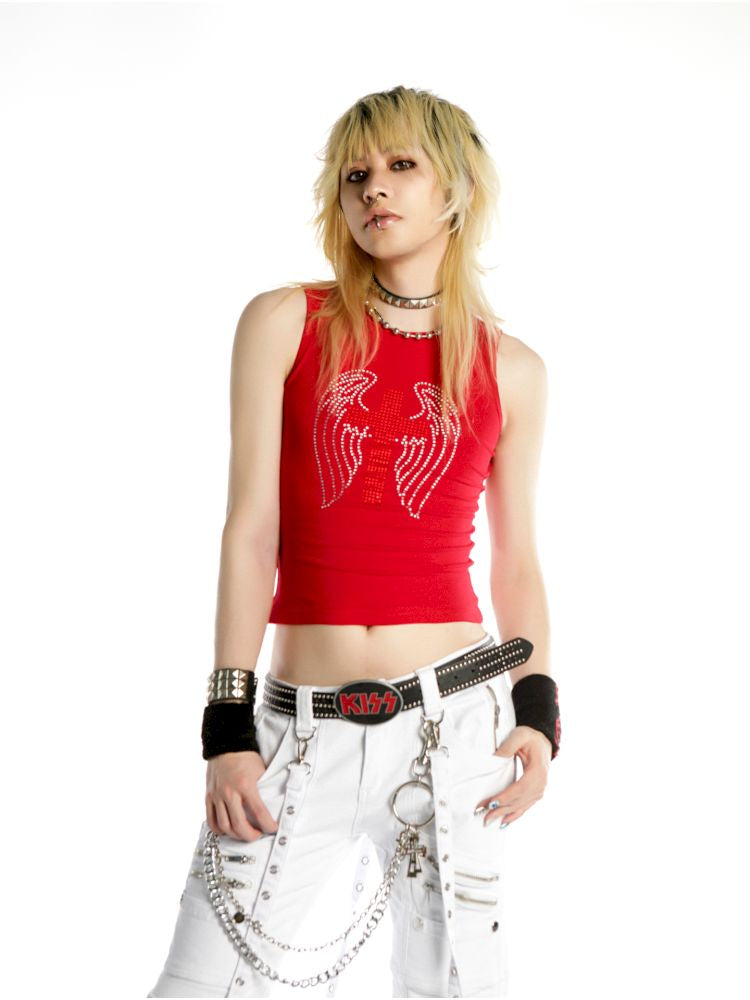 Cross Hot Rhinestone Short Slim Tank Top【s0000012455】