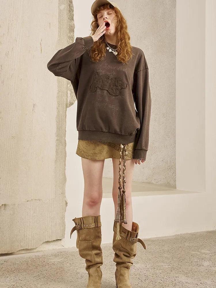 Oversized Long-Sleeve Pullover Sweatshirt【s0000014050】