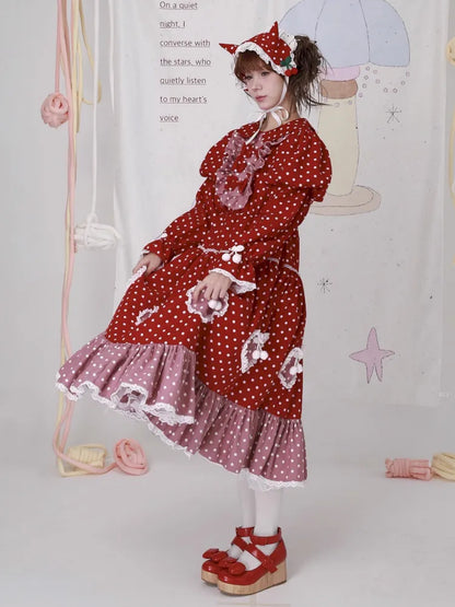 Lolita old-fashioned red polka dot niche dress【s0000014109】