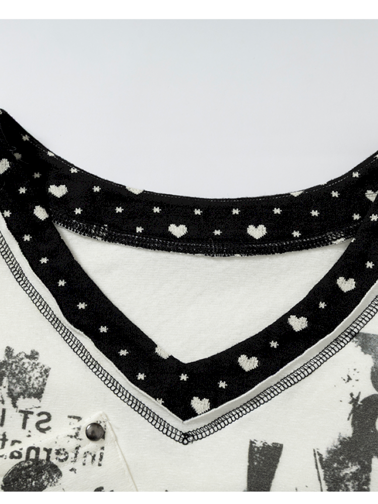 Retro Punk V-Neck Stretch T-Shirt【s0000014928】