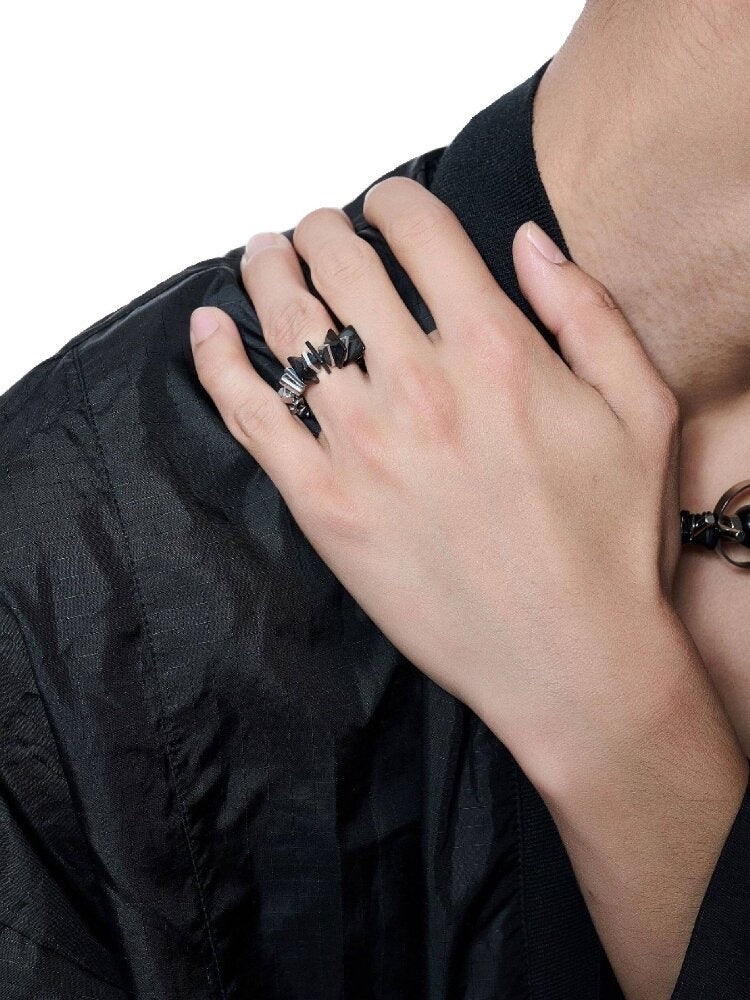 Black Gallstone Mecha Punk Ring【s0000018824】