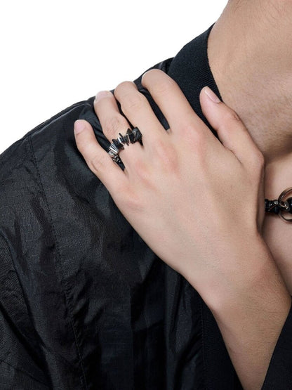 Black Gallstone Mecha Punk Ring【s0000018824】