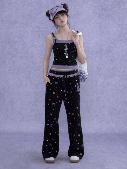 Black Purple Print Hollow Camisole【s0000016648】