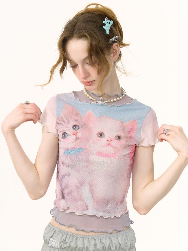 Cat Printed Short Sleeve T-shirt【s0000012255】